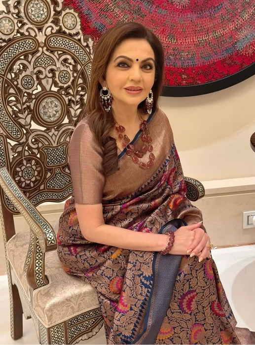 Nita Ambani Pure Katan Banarasi Handloom Saree - Antique Zari With Meenakari