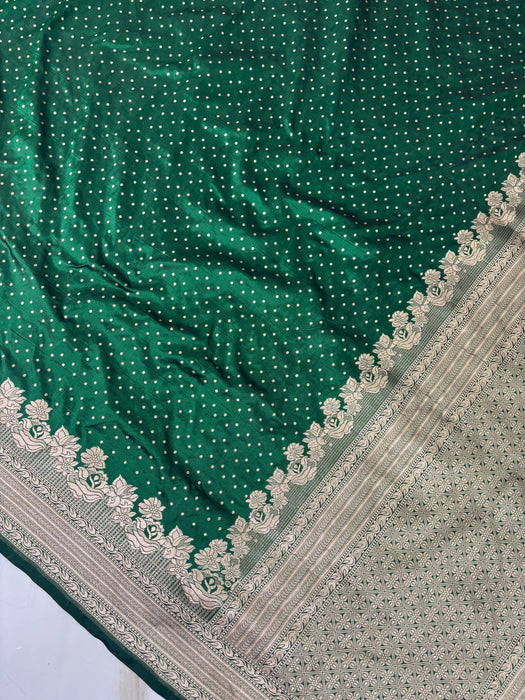 Green Pure Katan Silk Banarasi Handloom Saree - Sona Motifs