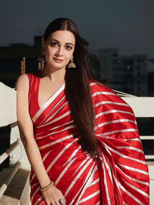 Dia Mirza Red Pure Katan Silk Banarasi Handloom Saree