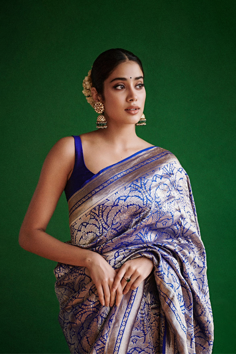 Jahnvi Kapoor Pure Katan Silk Banarasi Handloom Saree - Sona Jaal work