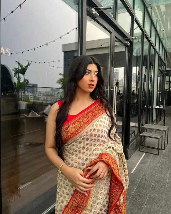 Khaddi Georgette Banarasi Handloom Saree - Antique Zari