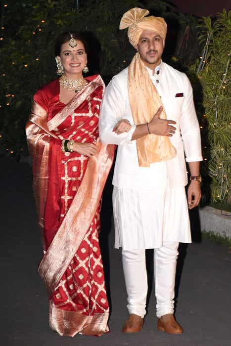 Dia Mirza Red Pure Katan Silk Banarasi Handloom Saree