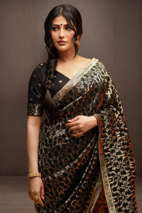 Shruti Haasan Pure Katan Silk Banarasi Handloom Saree