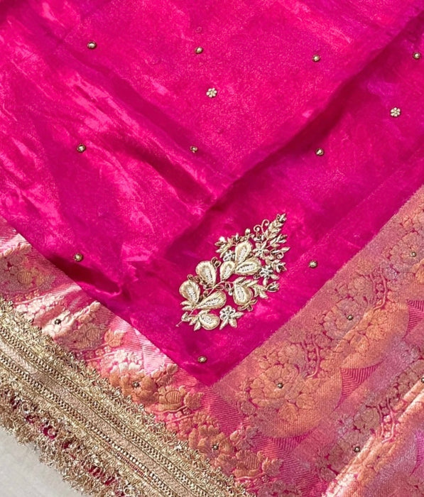 Rani Pure Banarasi Tissue Handloom Saree - Handwork