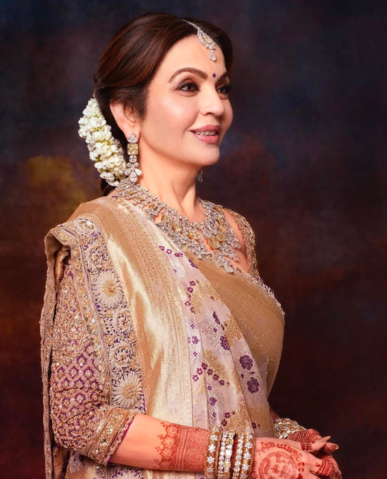 Nita Ambani Pure Katan Banarasi Handloom Saree - Sona Meenakari Jaal Work