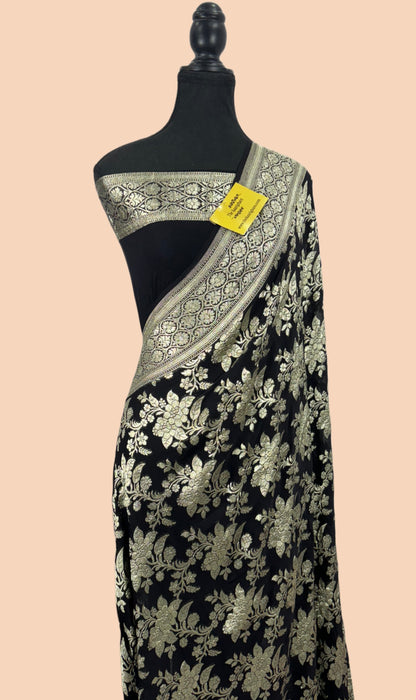 Buy Black Georgette water zari saree