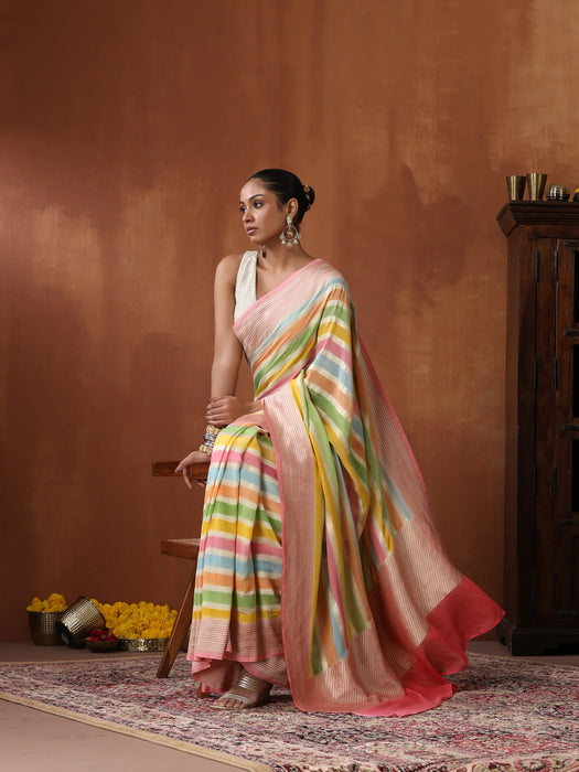Rangkat Pure Khaddi Georgette Banarasi Handloom Saree - Hand Meenakari