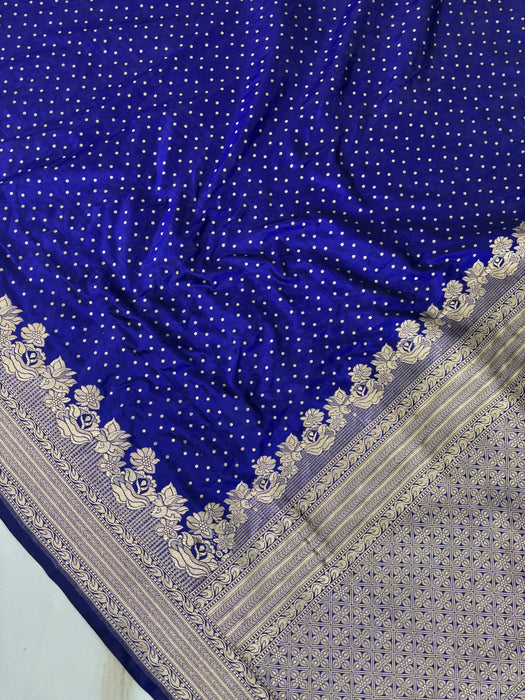 Persian Blue Pure Katan Silk Banarasi Handloom Saree - Sona Motifs