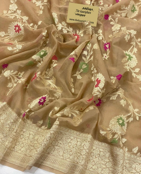 Persian Beige Khaddi Georgette Banarasi Saree - Meenakari