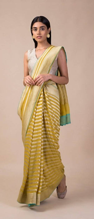 Yellow Pure Khaddi Georgette Banarasi Saree - Water zari
