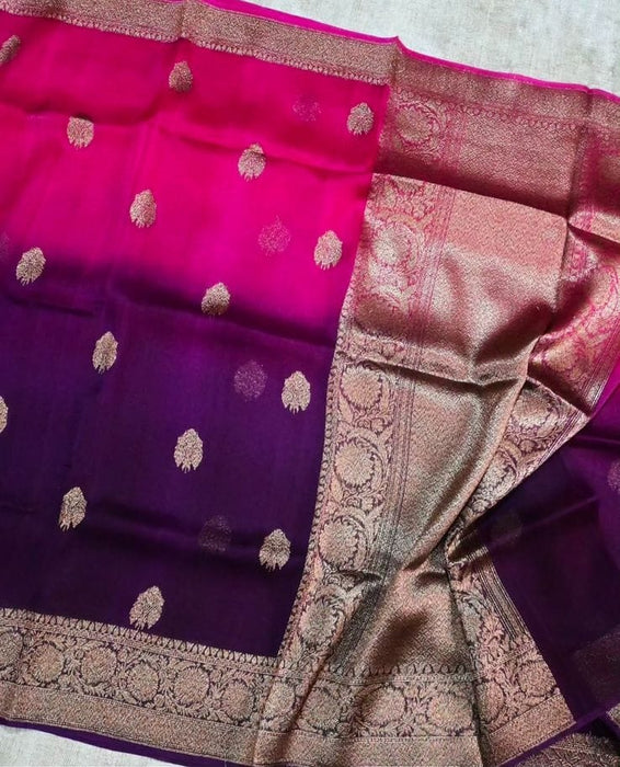 Pure Kora Banarasi Handloom Saree - Antique Zari and Designer Border