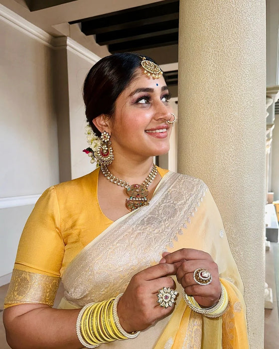 Pure Kadhwa Chiffon Georgette Banarasi Saree - Silver Zari