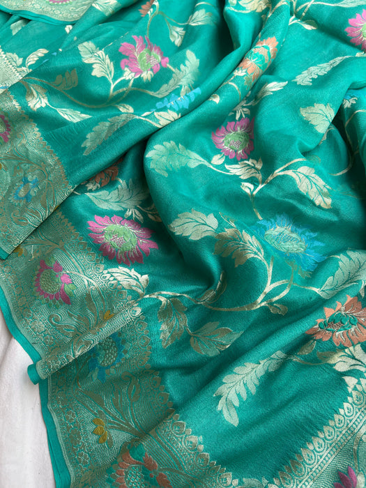 Pure Tussar Georgette Banarasi Handloom Saree - Tilfi Meenakari