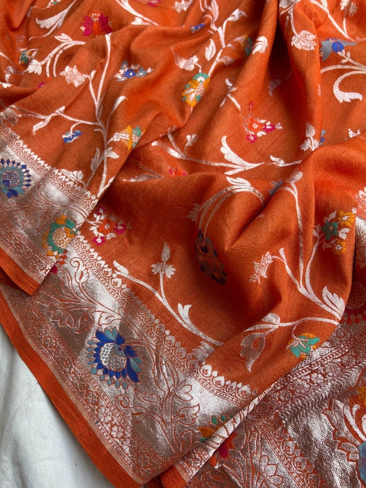 Pure Tussar Georgette Banarasi Handloom Saree - Tilfi Meenakari