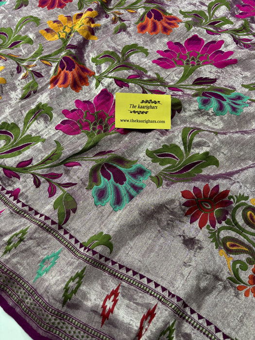 Magenta Pure Tussar Georgette Banarasi Handloom Saree - Meenakari Work