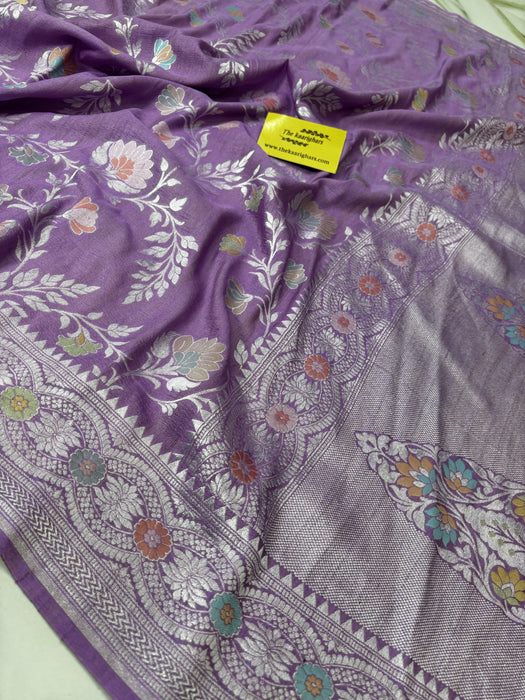 Lavender Pure Tussar Georgette Banarasi Handloom Saree - Paithani