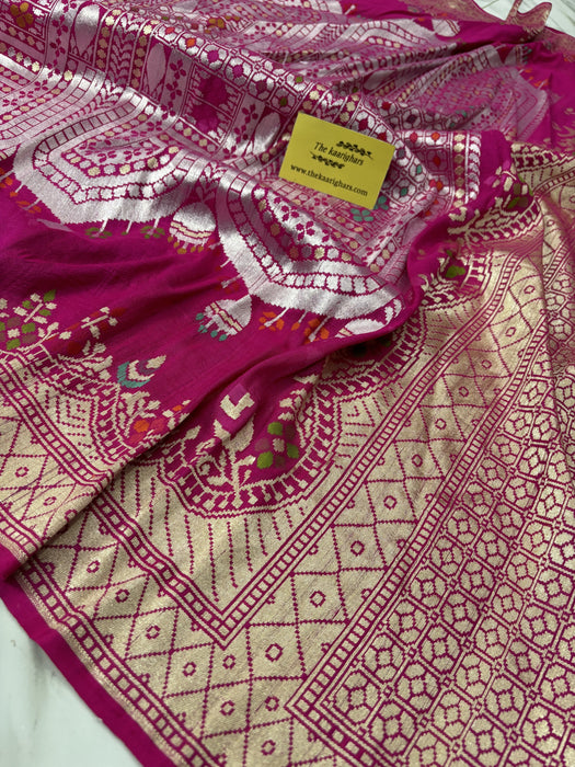Rani Pure Tussar Georgette Banarasi Handloom Saree - Taj Paithani