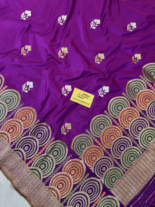 Purple Pure Katan Banarasi Handloom Saree - Kadhiyal Sona Roopa Meenakari