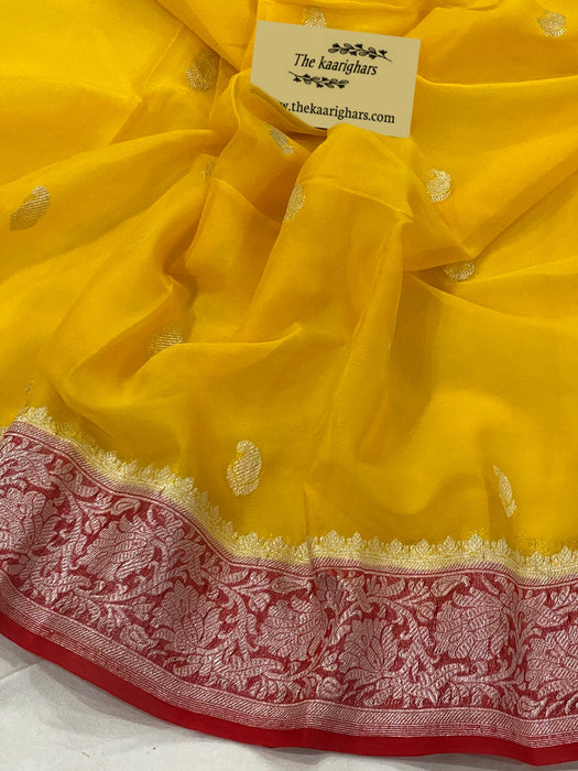 Yellow Pure Kadhwa Chiffon Georgette Banarasi Saree