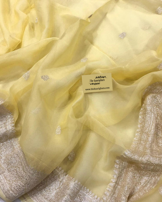 Cream Pure Kadhwa Chiffon Georgette Banarasi Saree
