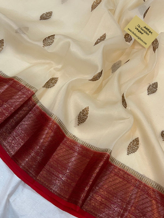 White Pure Kora Banarasi Handloom Saree