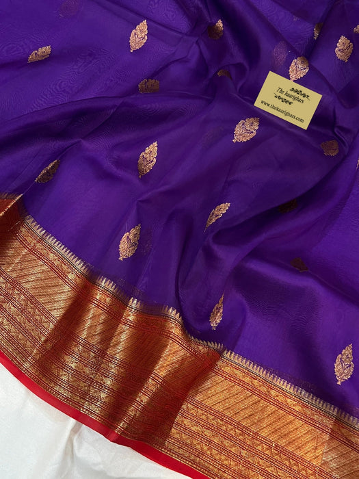 Purple Pure Kora Banarasi Handloom Saree