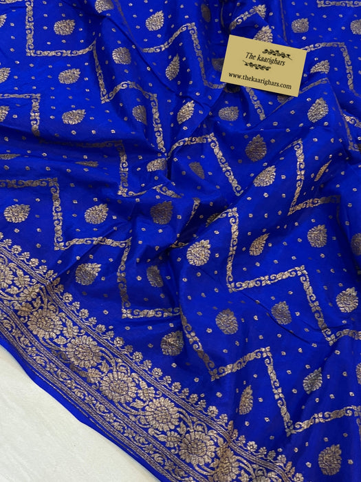 Royal Blue Pure Khaddi Crepe Banarasi Handloom Saree