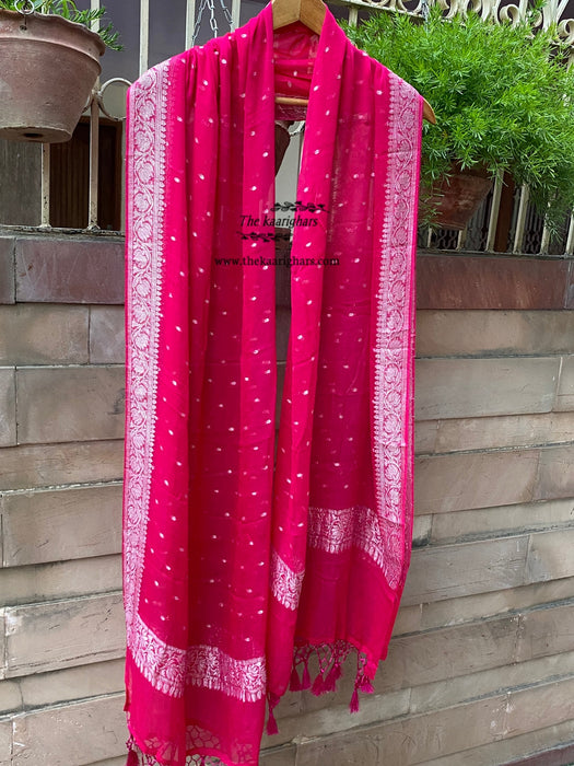 Rani Pure Chiffon Banarasi Handloom Dupatta - Silver Zari