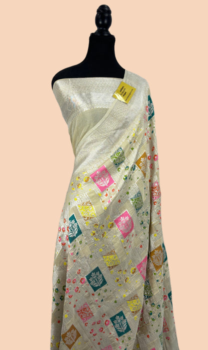 Pure Tussar Georgette Banarasi Handloom Saree - Meenakari Work