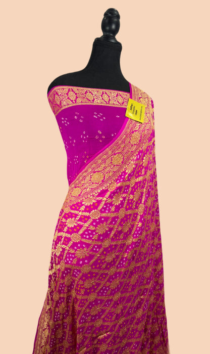 Rani Pure Khaddi Georgette Bandhani Banarasi Saree