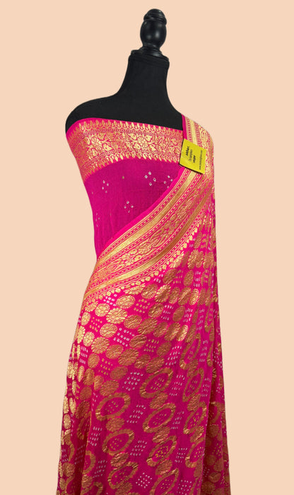 Pure Khaddi Georgette Bandhani Banarasi Saree