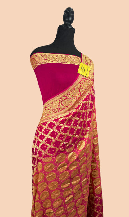 Pure Khaddi Georgette Bandhani Banarasi Saree