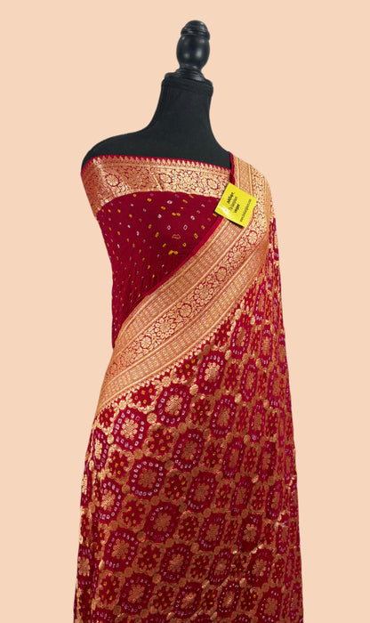 Pure Khaddi Georgette Bandhani Banarasi Saree