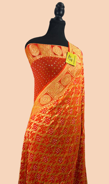 Pure Khaddi Georgette Bandhani Banarasi Saree