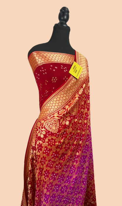 Pure Khaddi Georgette Bandhani Banarasi Saree