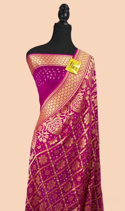 Pure Khaddi Georgette Bandhani Banarasi Saree
