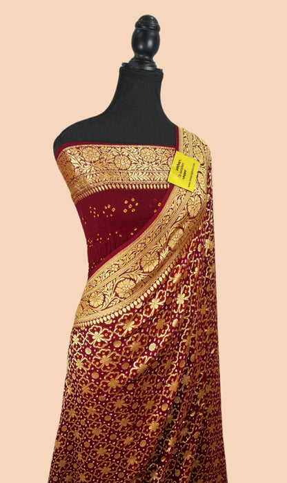 Pure Khaddi Georgette Bandhani Banarasi Saree