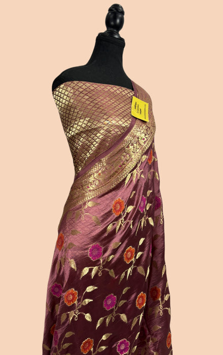 Old Rose Pure Dupion Banarasi Handloom Saree - Meenakari