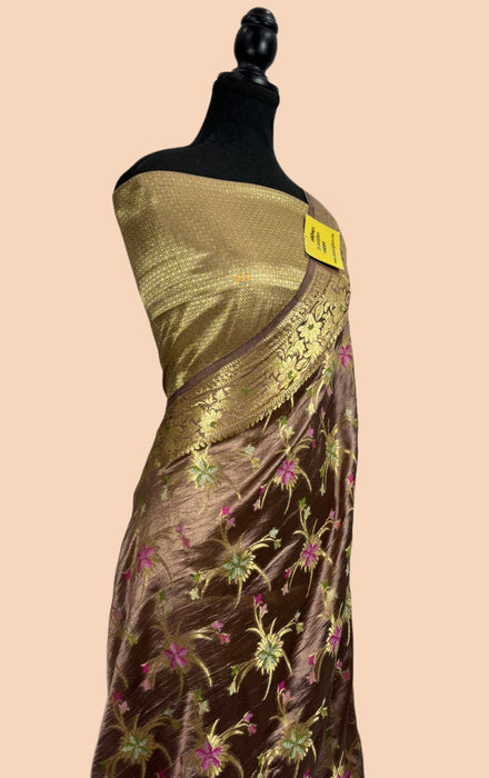 Sandrift Pure Dupion Banarasi Handloom Saree - Meenakari