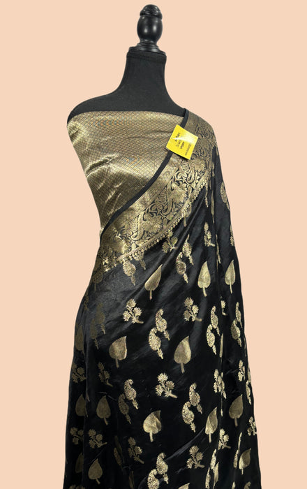 Black Pure Dupion Banarasi Handloom Saree