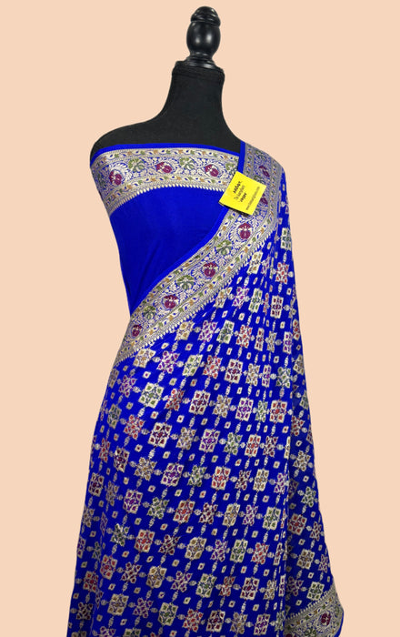 Royal Blue Pure Khaddi Chiffon Banarasi Saree