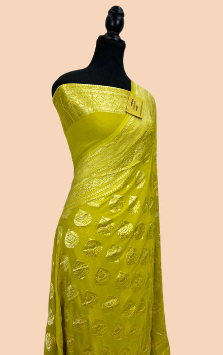 Pure Khaddi Georgette Banarasi Handloom Saree - Water Zari