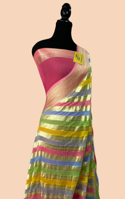 Rangkat Khaddi Georgette Banarasi Handloom Saree - Hand Meenakari