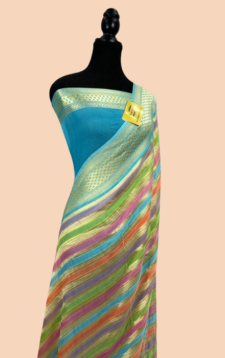 Rangkat Khaddi Georgette Banarasi Handloom Saree - Hand Meenakari
