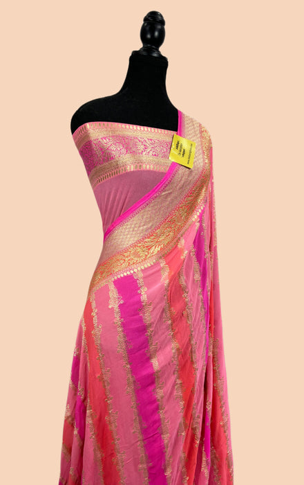 Rangkat Khaddi Georgette Banarasi Handloom Saree - Hand Meenakari
