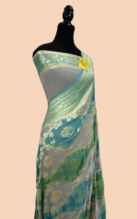 Rangkat Khaddi Georgette Banarasi Handloom Saree - Hand Meenakari