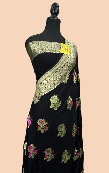 Black Khaddi Georgette Banarasi Saree - Meenakari