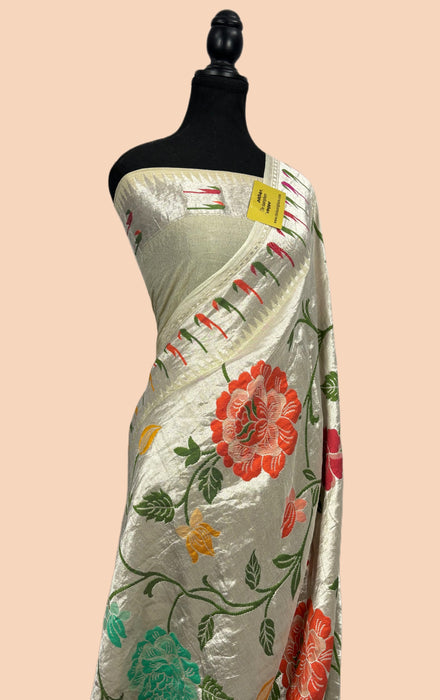 Pure Tussar Georgette Banarasi Handloom Saree - Paithani