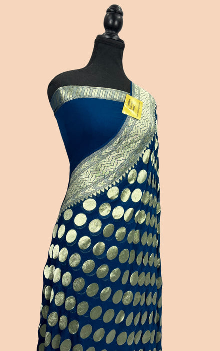 Soft Midnight Khaddi Georgette Banarasi Handloom Saree - Water Zari