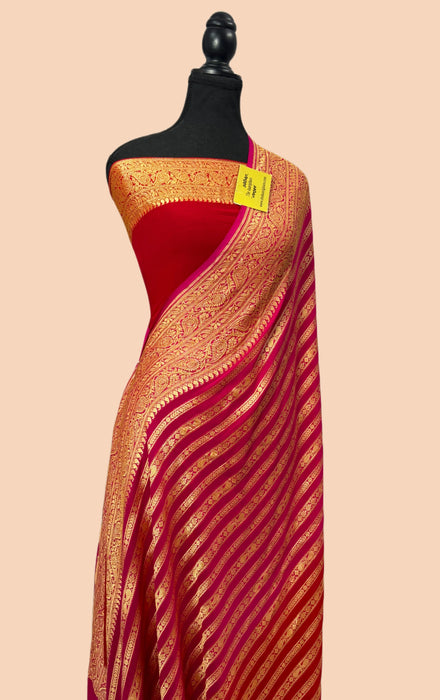 Rani & Red Khaddi Georgette Banarasi Handloom Saree - Antique Zari
